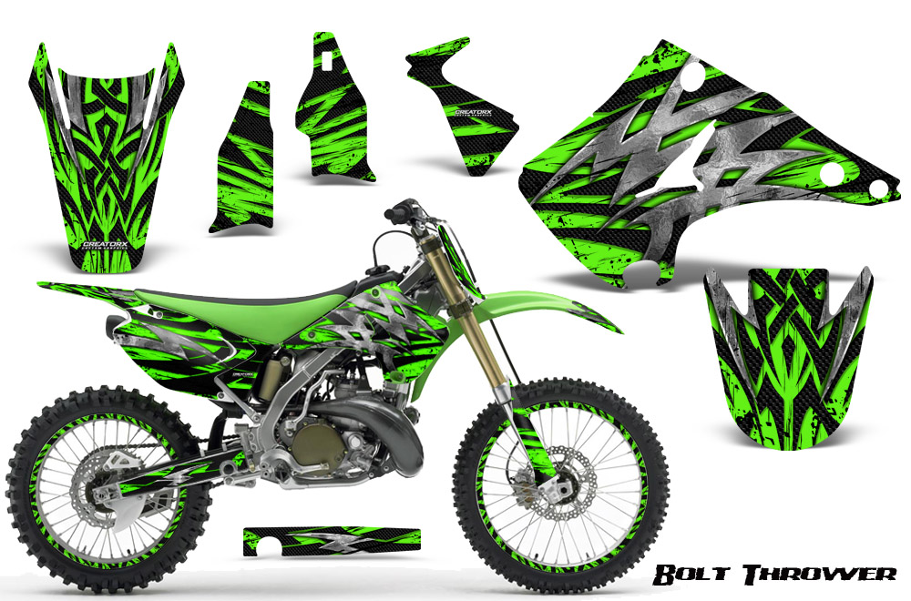 Kawasaki KX125 KX250 03-12 Graphics Kit Bolt Thrower Green NP Rims